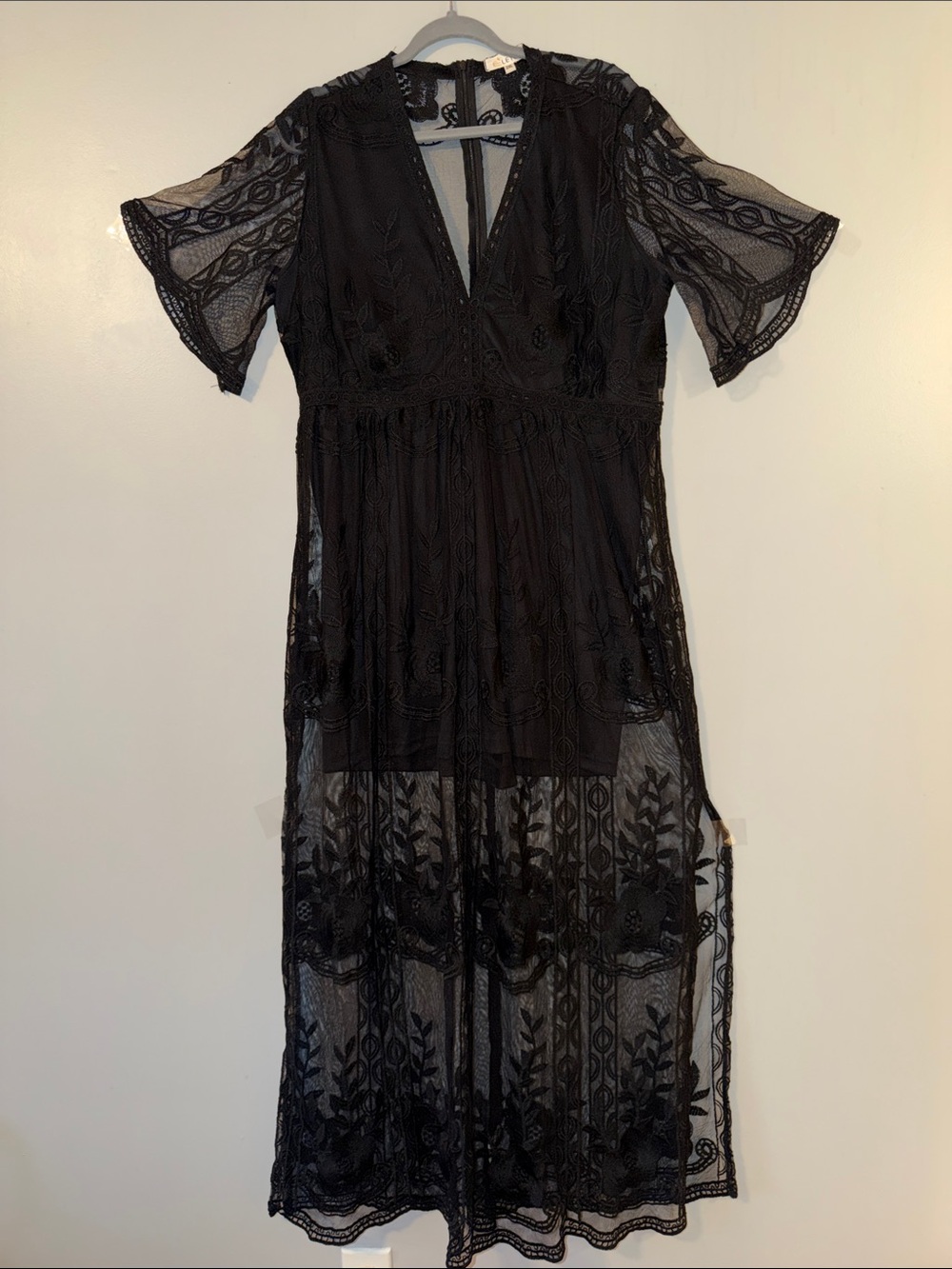 Beautiful Black Embroidered Sheer Maxi Dress - Women's